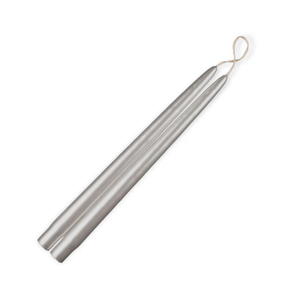 Metallic Silver Pair of Tapered Candles with Cigar Band